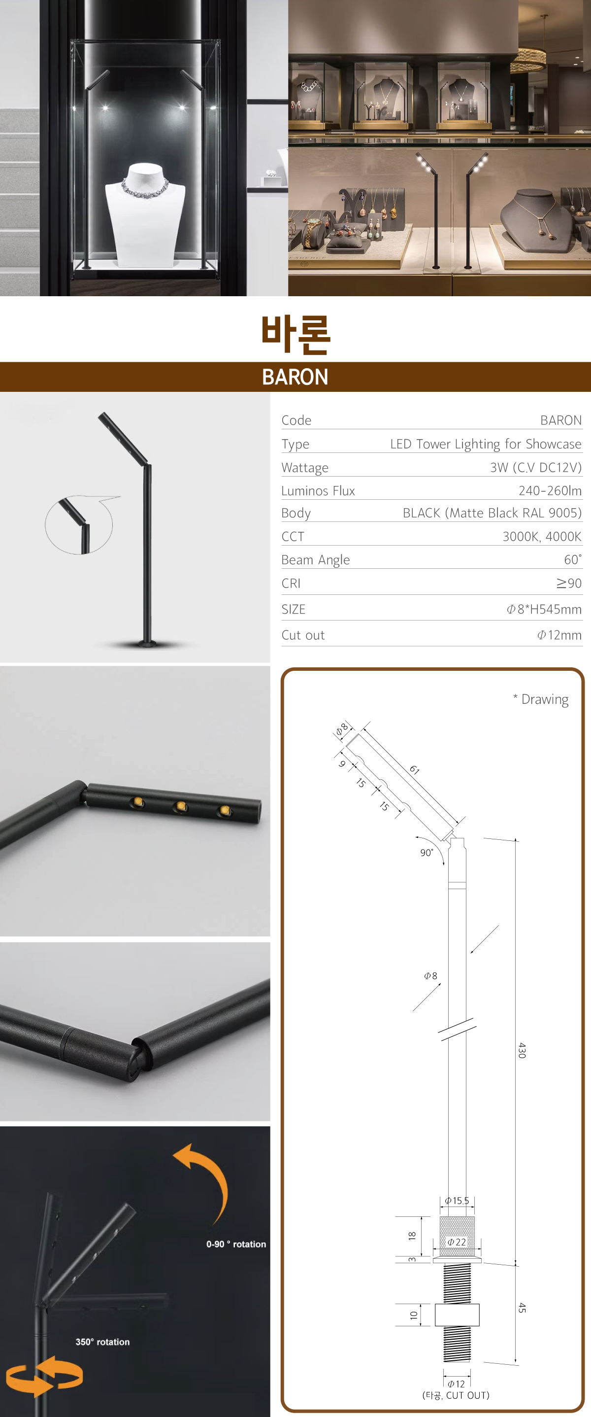 Baron 3W LED Spotlight for Showcase, showcase lighting 